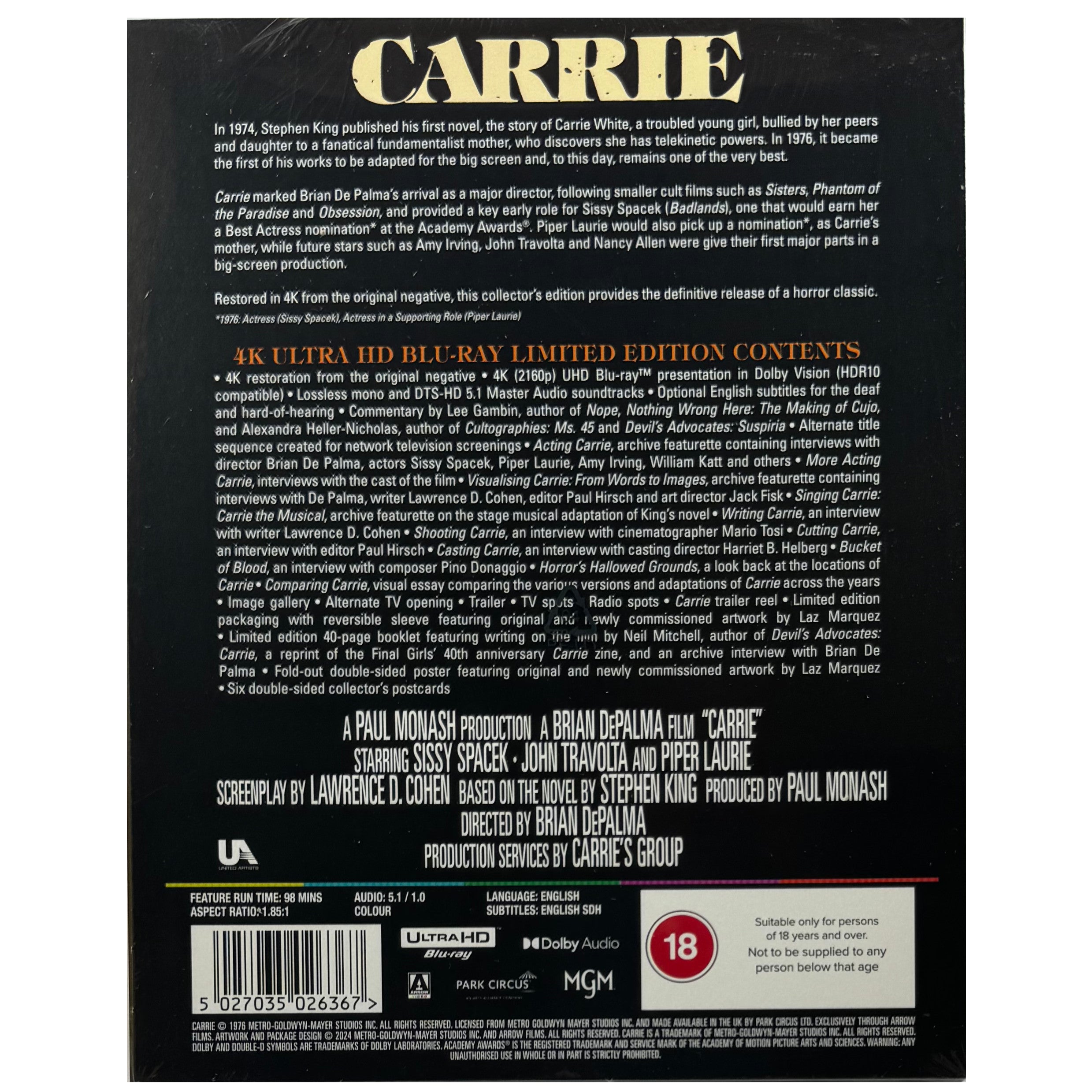 Carrie 4K Ultra HD Blu Ray Limited Edition