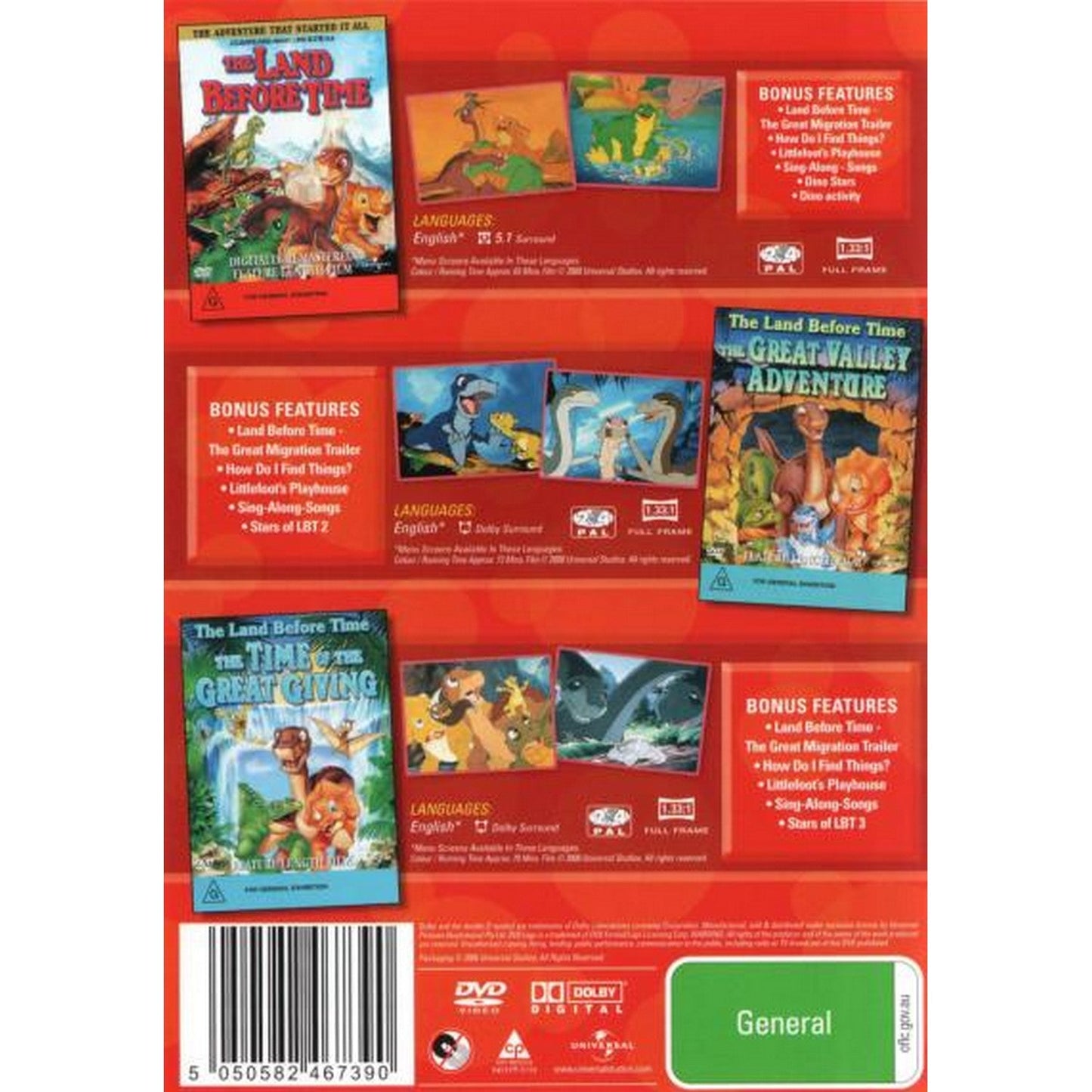 The Land Before Time I + II + III (Kids 3 DVD Pack) DVD Box Set