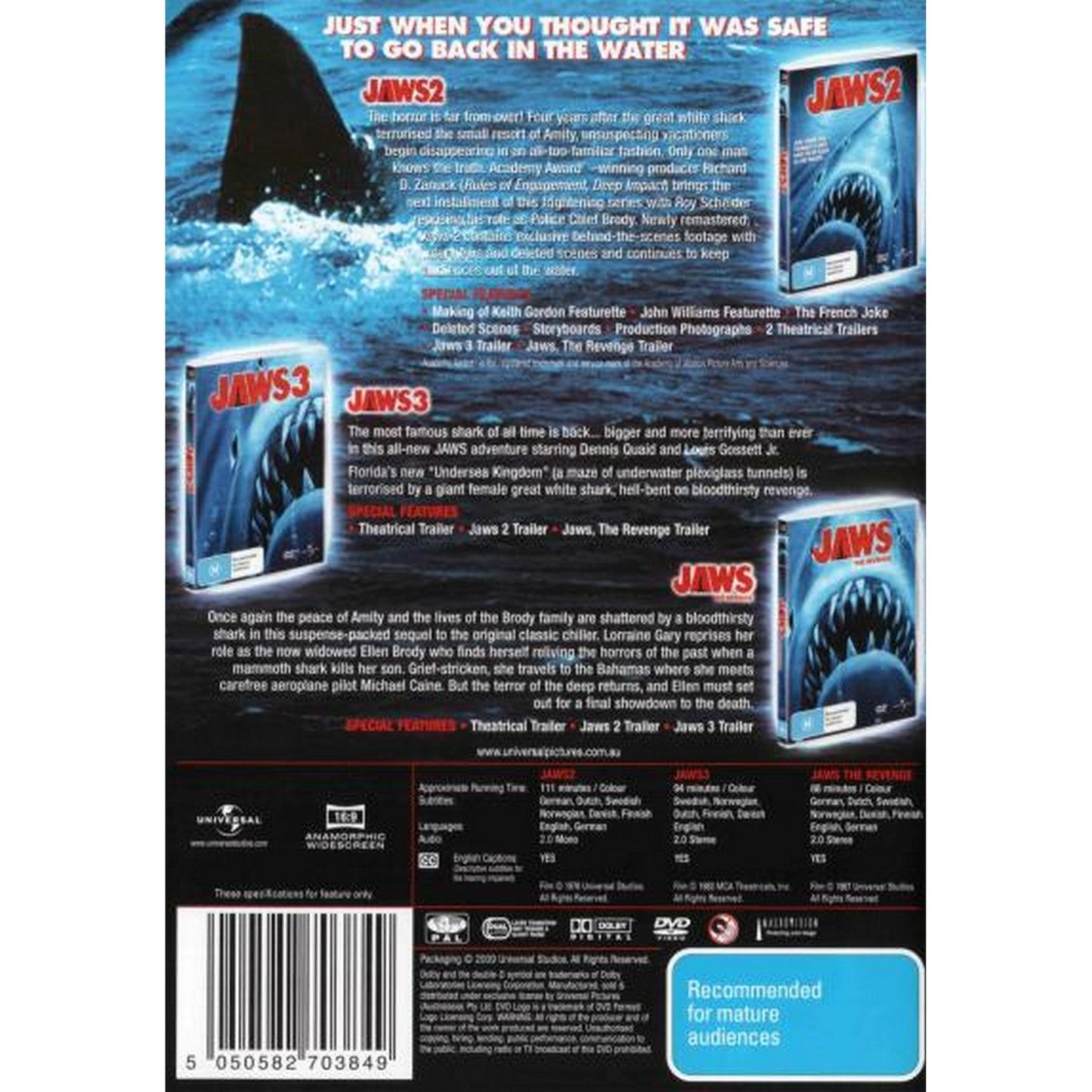 Jaws: 3 Movie Collection (Jaws 2 / Jaws 3 / Jaws: The Revenge) DVD Box Set