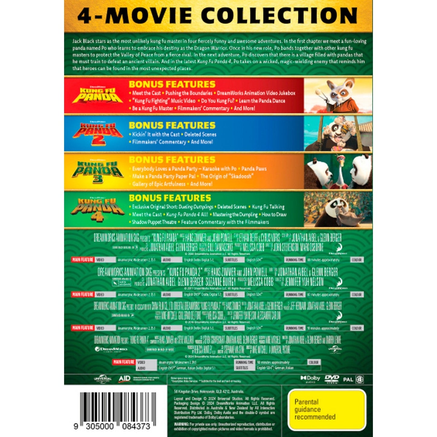 Kung Fu Panda: 4-Movie Collection (Kung Fu Panda / Kung Fu Panda 2 / Kung Fu Panda 3 / Kung Fu Panda 4) DVD Box Set