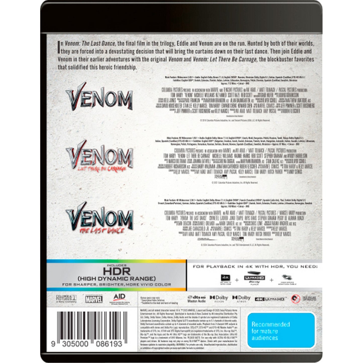 Venom: 3-Movie Collection (Venom / Venom: Let There Be Carnage / Venom: The Last Dance) 4K UltraHD Box Set