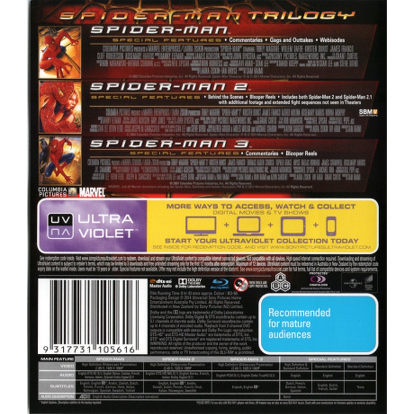 Spider-Man Trilogy (Spider-Man / Spider-Man 2 / Spider-Man 3) Blu-Ray Box Set