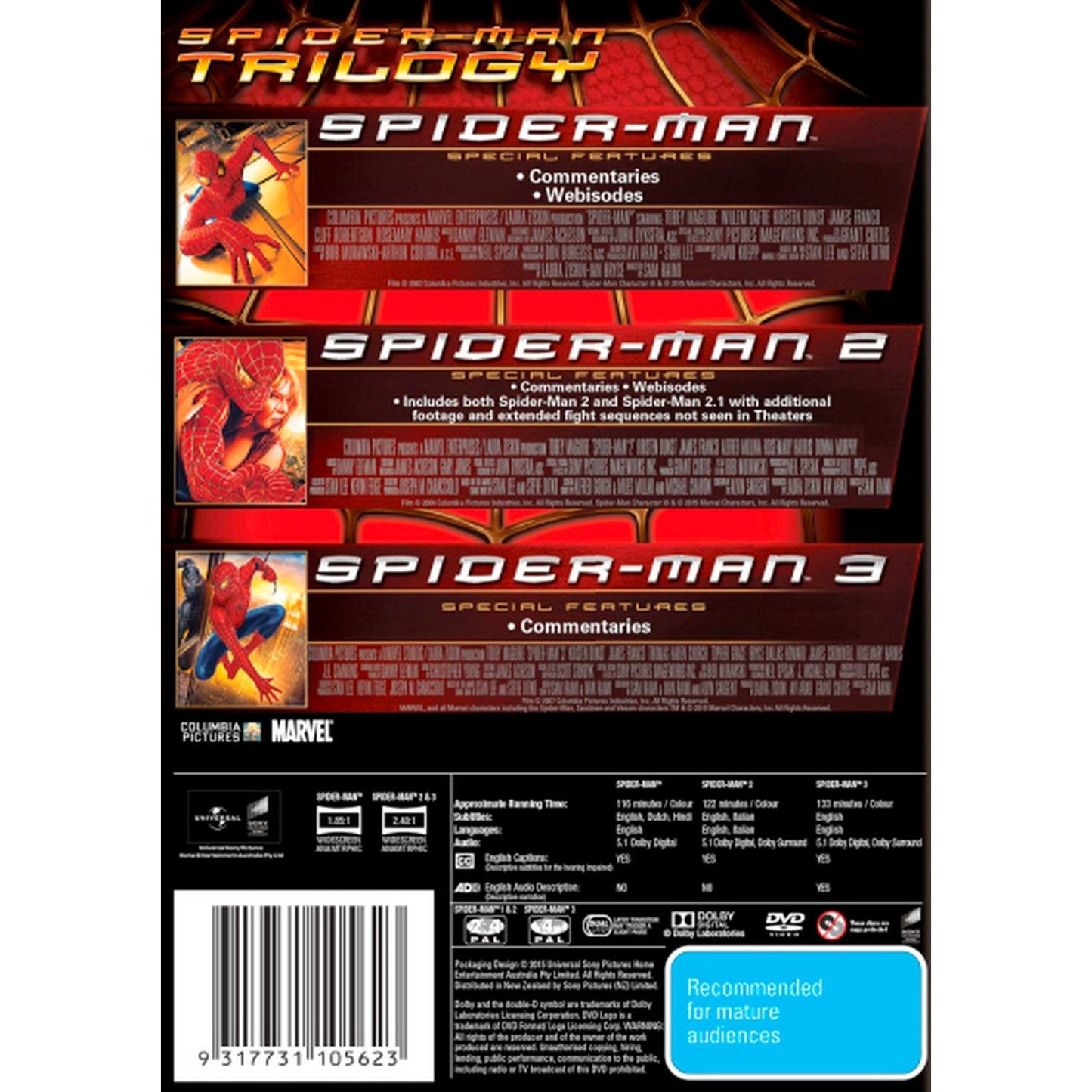 Spider-Man Trilogy (Spider-Man / Spider-Man 2 / Spider-Man 3) DVD Box Set