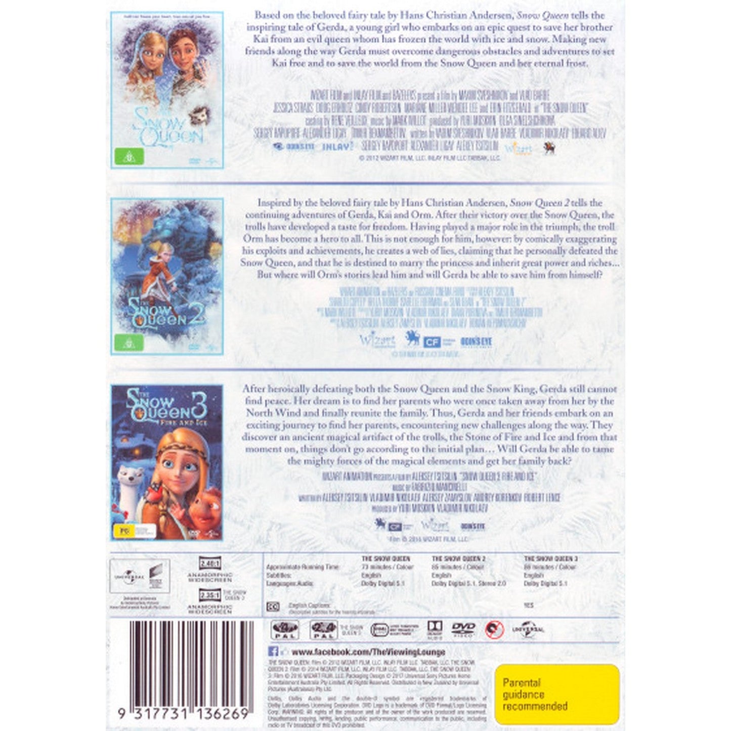 The Snow Queen / The Snow Queen 2 / The Snow Queen 3: Fire and Ice (3 Magical Movies) DVD Box Set