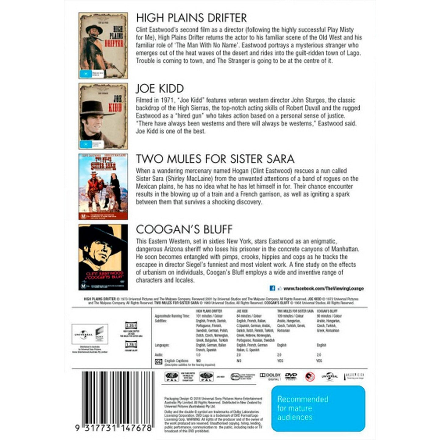 Clint Eastwood: Four Movie Collection - The DVD Collection (High Plains Drifter / Joe Kidd / Two Mules for Sister Sara / Coogan's Bluff) DVD Box Set