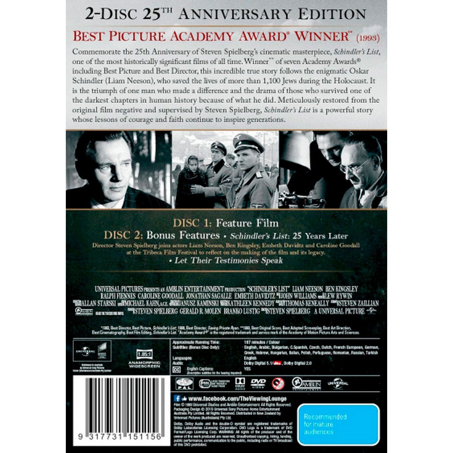 Schindler's List (25th Anniversary Edition) (DVD/Bonus Disc) DVD