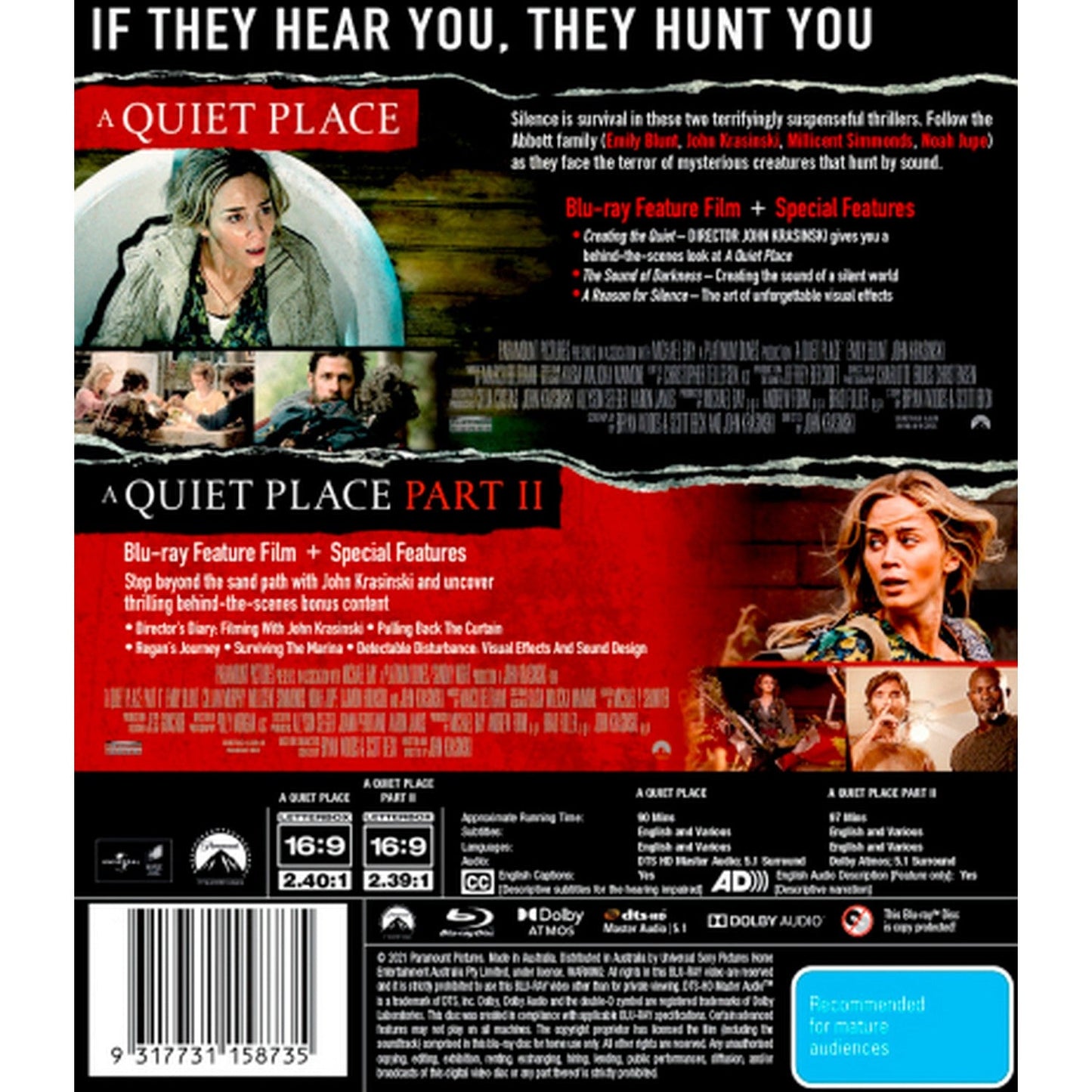 2 Movie Franchise Pack (A Quiet Place / A Quiet Place II) Blu-Ray Box Set