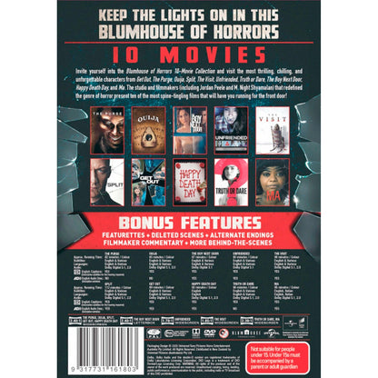 Blumhouse of Horrors: 10 Movie Collection - (The Purge/Ouija/The Boy Next Door/Unfriended/The Visit/Split/Get Out/Happy Death Day/Truth or Dare/Ma) DVD Box Set