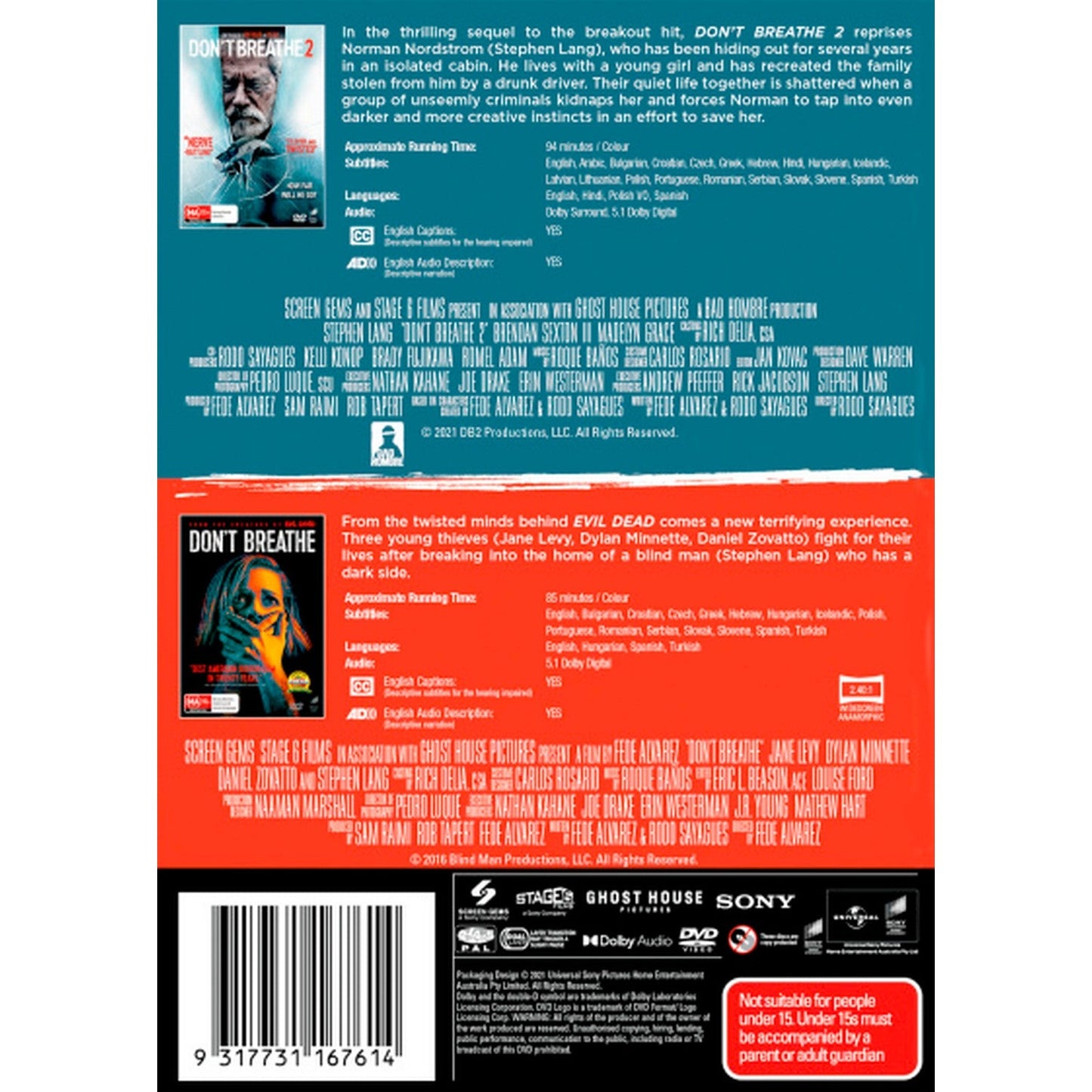 2 Movie Franchise Pack (Don't Breathe 2 / Don't Breathe) DVD Box Set