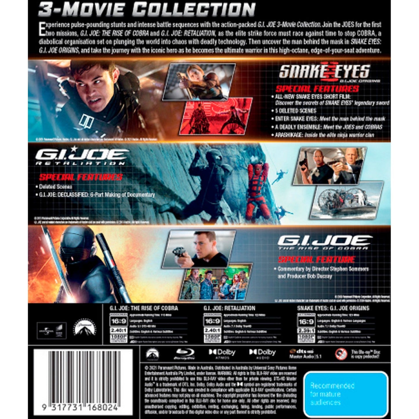 3 Movie Franchise Pack (Snake Eyes: G.I. Joe Origins / G.I. Joe: Retaliation / G.I. Joe: The Rise of Cobra) Blu-Ray Box Set