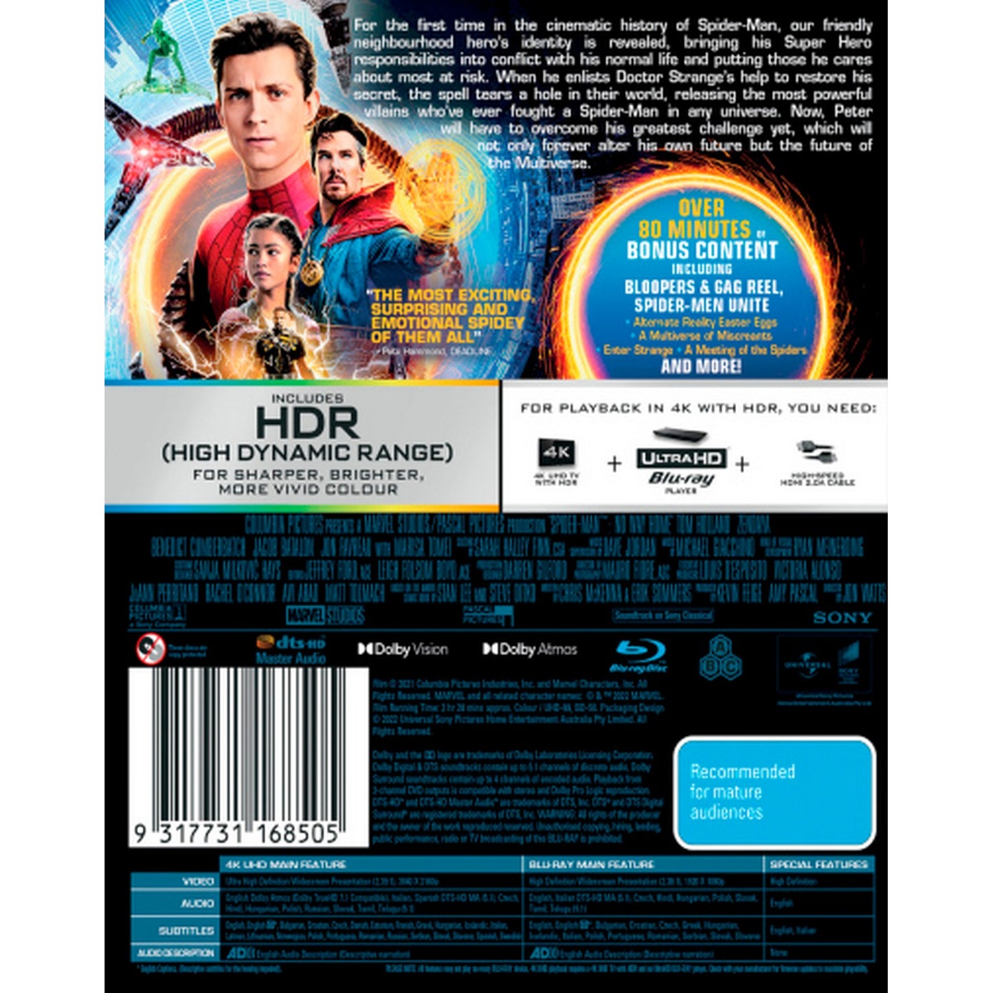 Spider-Man: No Way Home 4K UltraHD + Blu-Ray