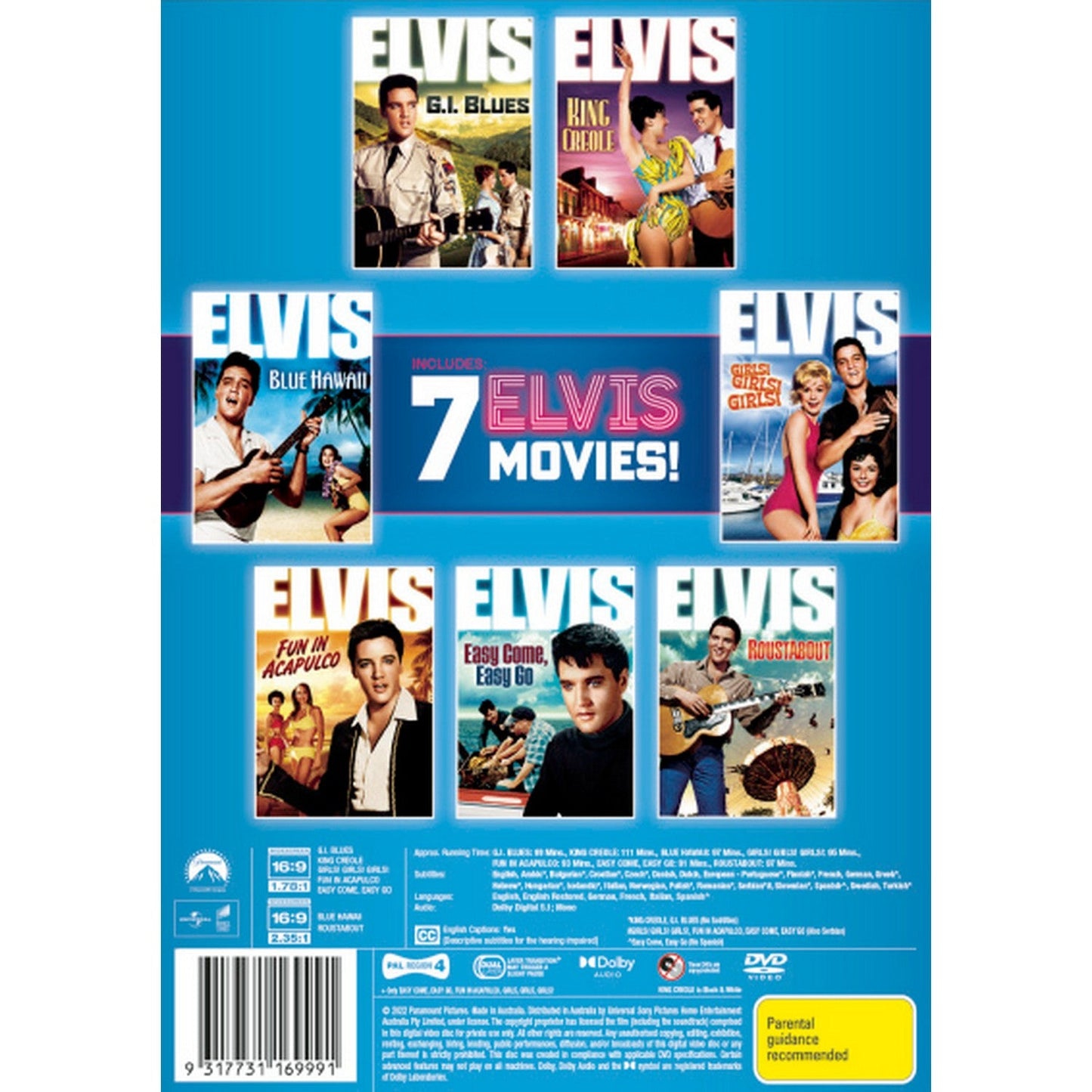 Elvis: 7 Movie Collections: (G.I. Blues / King Creole / Blue Hawaii / Girls! Girls! Girls! / Fun in Acapulco / Easy Come, Easy Go / Roustabout) DVD Box Set