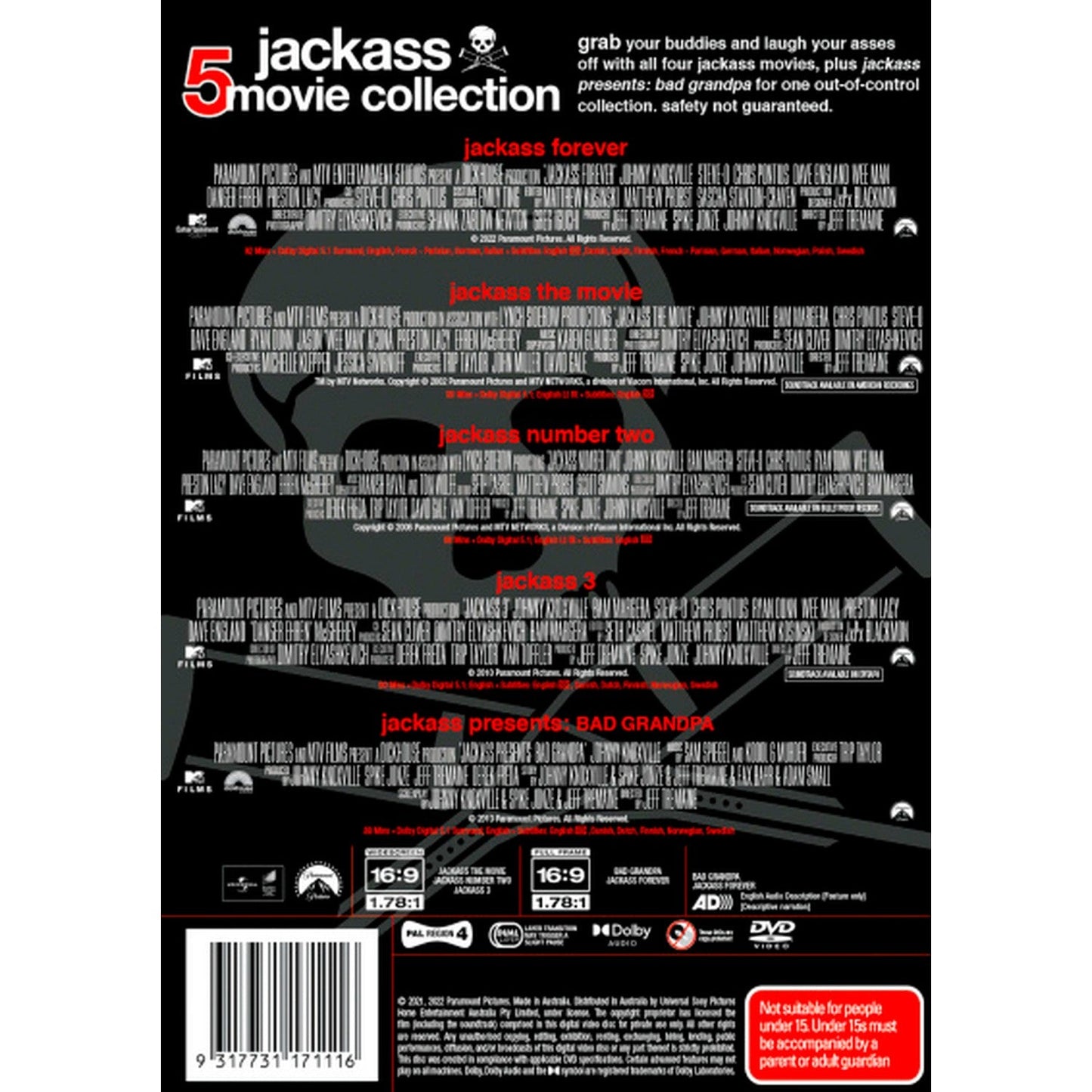 Jackass 5 Movie Collection (Jackass Forever / Jackass the Movie / Jackass Number Two / Jackass 3 / Jackass Presents: Bad Grandpa) DVD Box Set