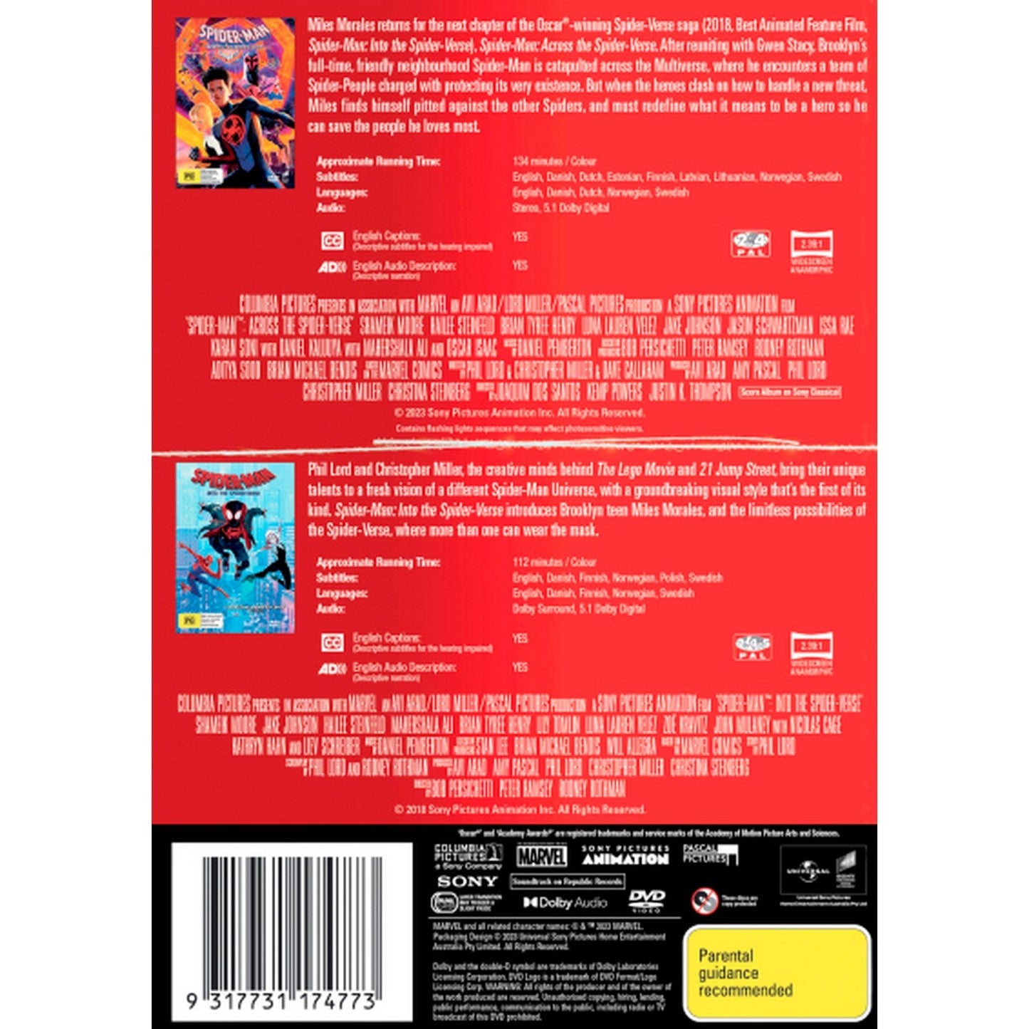 Spider-Man: Into the Spider-Verse / Spider-Man: Across the Spider-Verse - 2-Movie Collection DVD Box Set