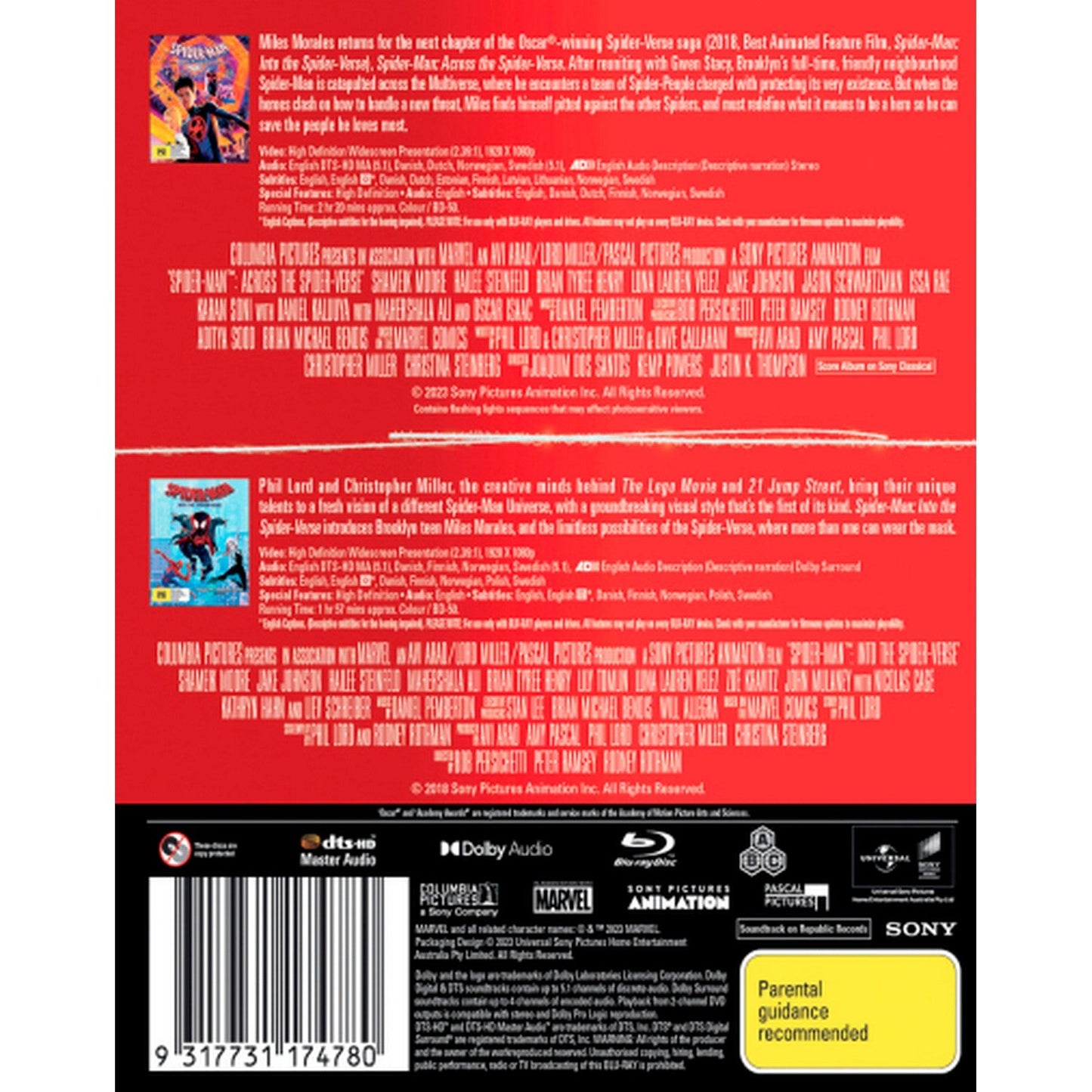 Spider-Man: Into the Spider-Verse / Spider-Man: Across the Spider-Verse - 2-Movie Collection Blu-Ray Box Set