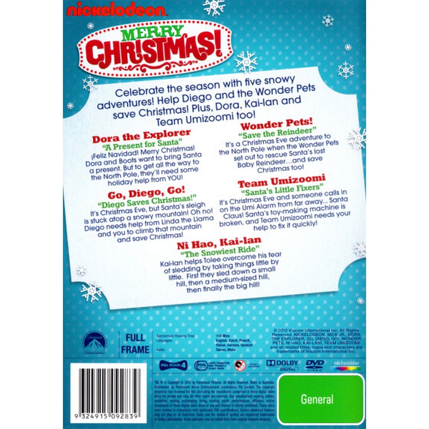 Nickelodeon: Merry Christmas! (Dora the Explorer/Wonder Pets!/Go, Diego, Go!/Team Umizoomi/Ni Hao, Kai-lan) DVD