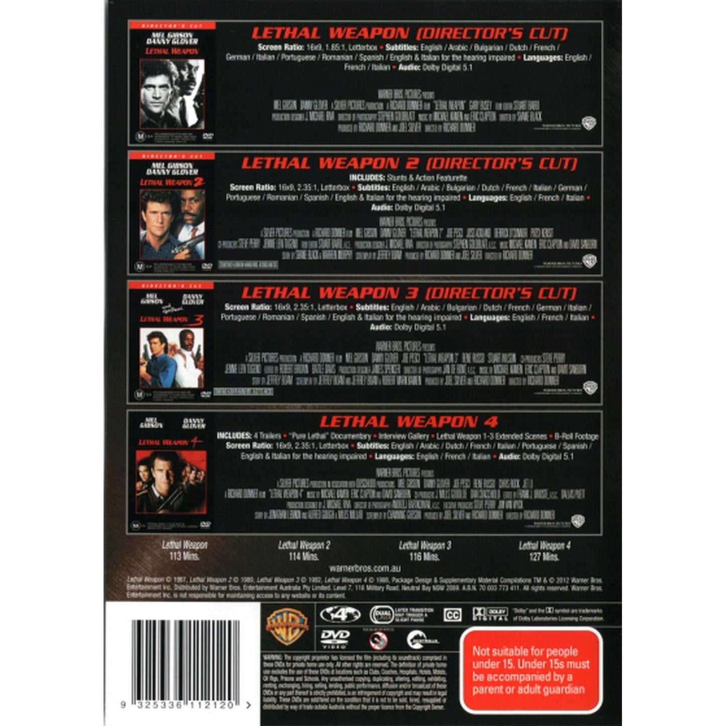 Lethal Weapon Collection (Lethal Weapon (Director's Cut) / Lethal Weapon 2 (Director's Cut) / Lethal Weapon 3 (Director's Cut) / Lethal Weapon 4) DVD Box Set