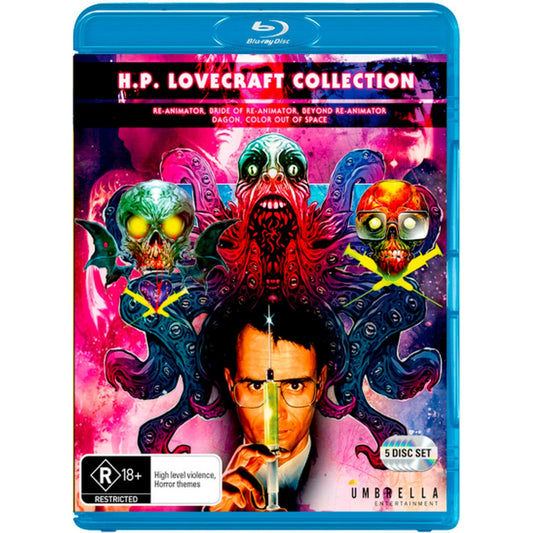 H.P. Lovecraft Collection: Re-Animator (1985) / Bride of Re-Animator (1990) / Beyond Re-Animator (2003) / Dagon (2001) / Color Out of Space (2019) Blu-Ray