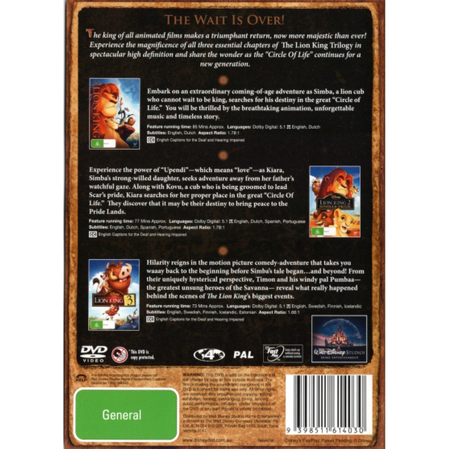 The Lion King Trilogy: 3-Movie Collection (The Lion King / The Lion King 2: Simba's Pride / The Lion King 3) DVD