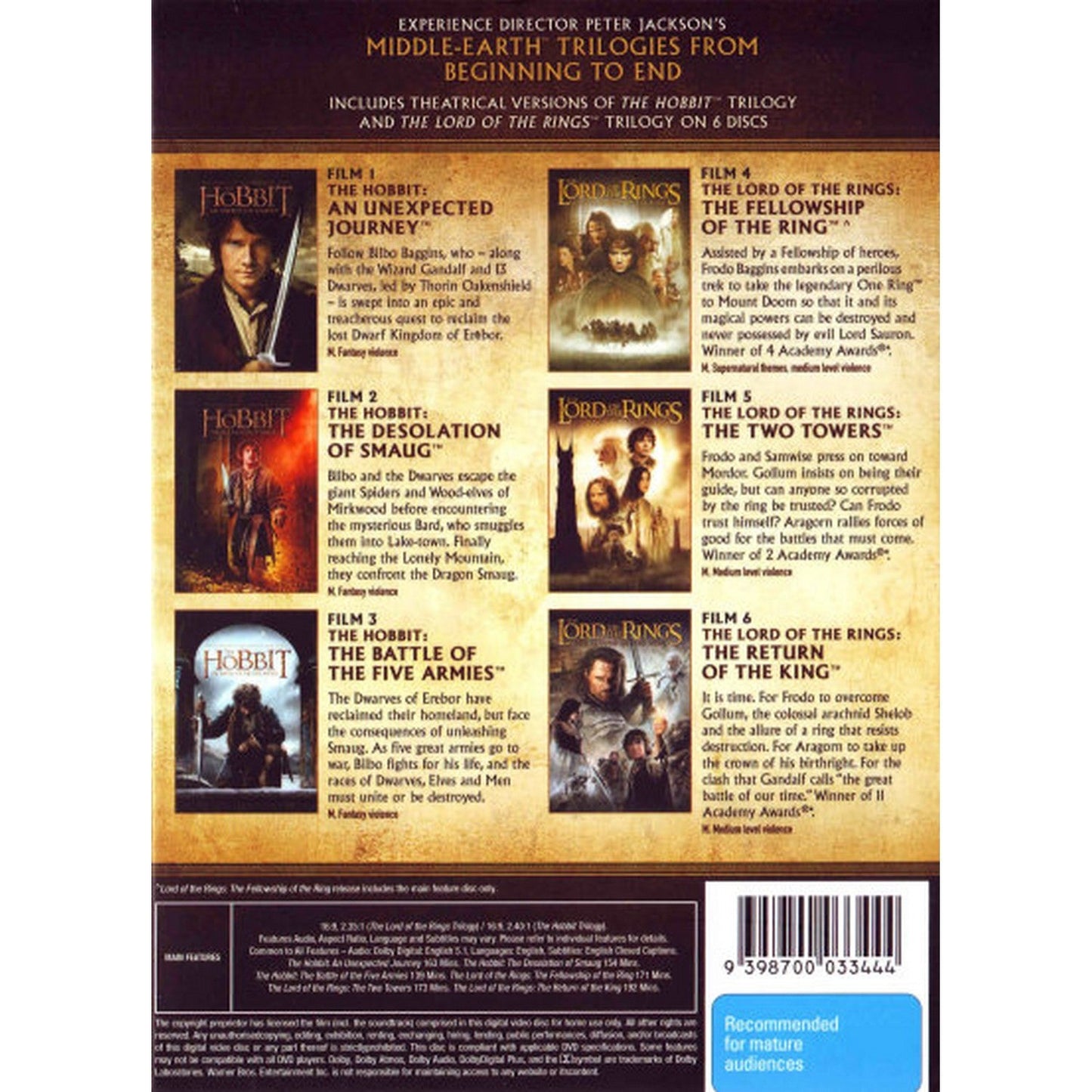 The Hobbit Trilogy and The Lord of the Rings Trilogy (6-Film Theatrical Versions) DVD