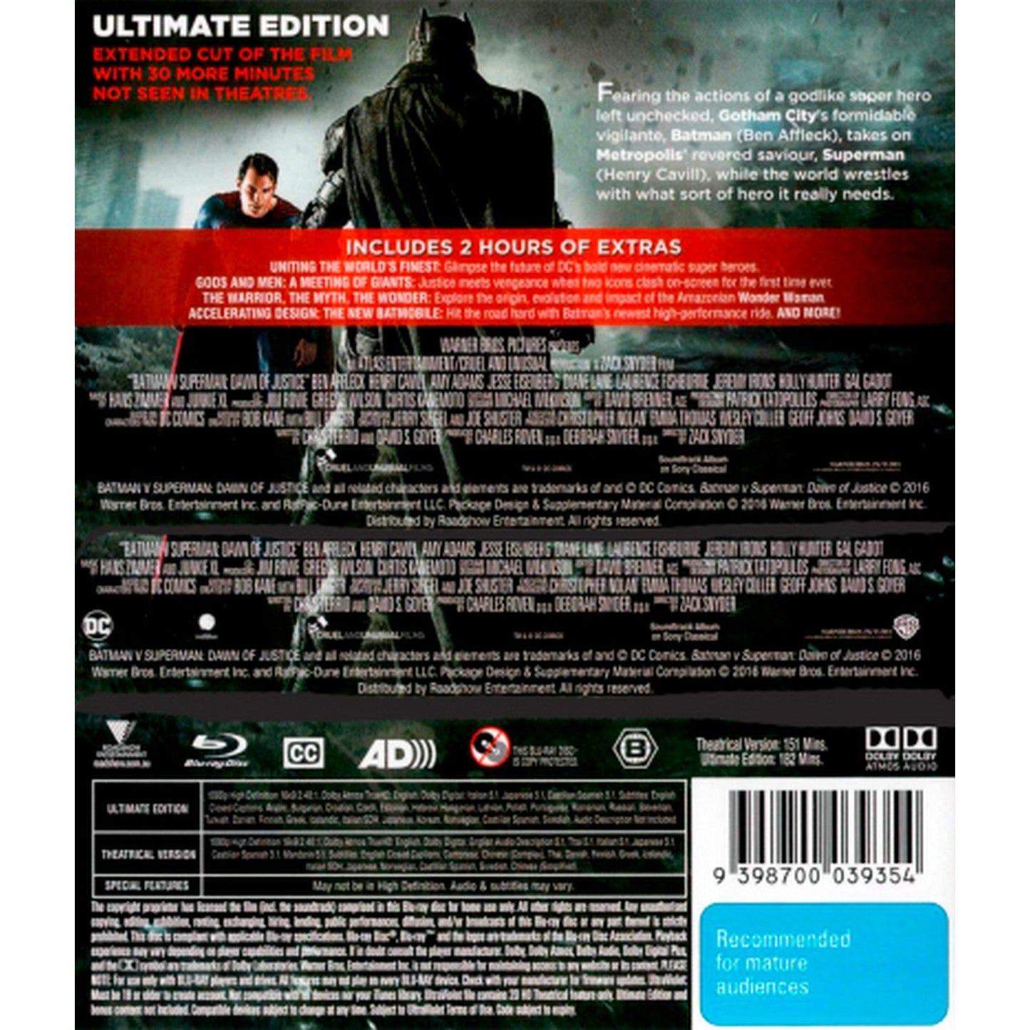 Batman v Superman: Dawn of Justice (Ultimate Edition) Blu-Ray