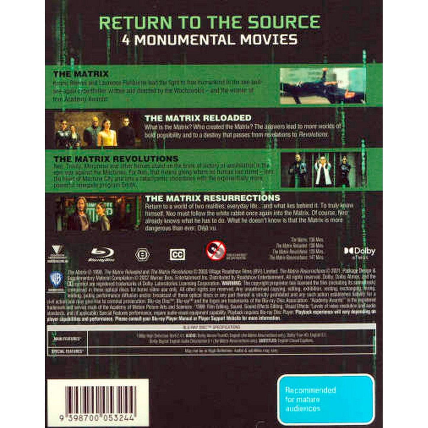 The Matrix 4-Film Deja Vu Collection (The Matrix / The Matrix: Reloaded / The Matrix: Revolutions / The Matrix: Resurrections) Blu-Ray