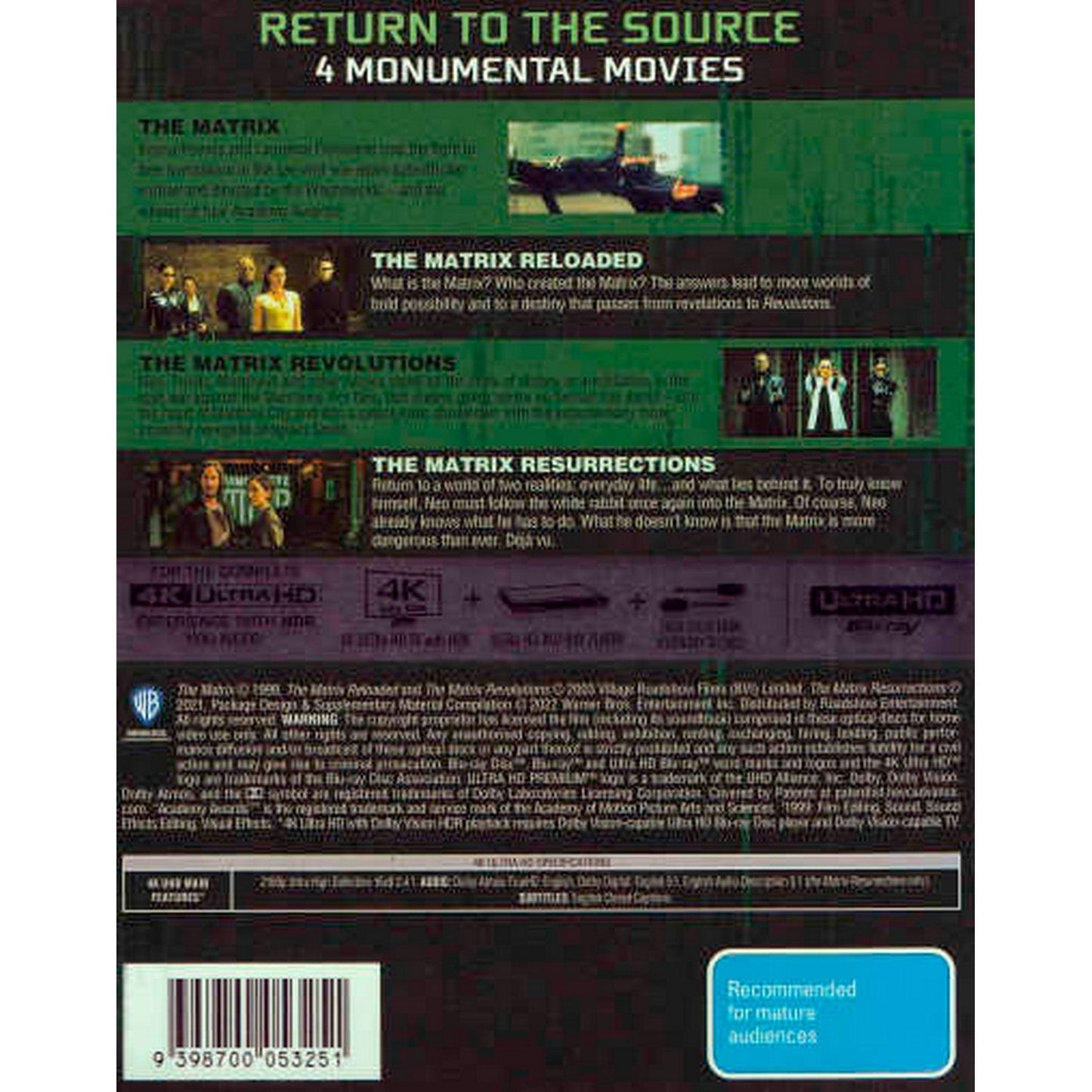 The Matrix 4-Film Deja Vu Collection (The Matrix / The Matrix: Reloaded / The Matrix: Revolutions / The Matrix: Resurrections) Blu-Ray