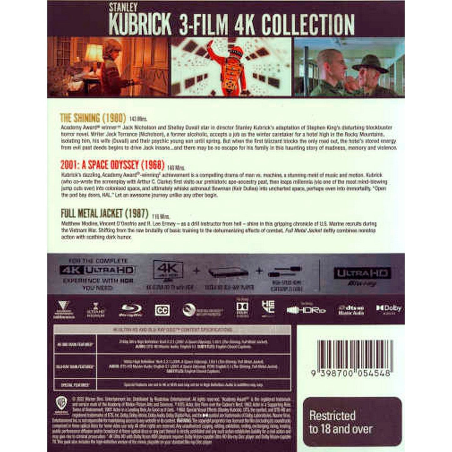 Stanley Kubrick: 3-Film 4K Collection: (The Shining / 2001: A Space Odyssey / Full Metal Jacket) 4K UltraHD + Blu-Ray