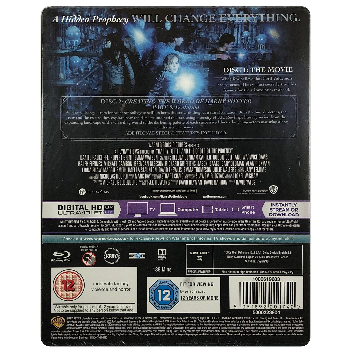 Harry Potter And The Order Of The Phoenix Blu-Ray Steelbook