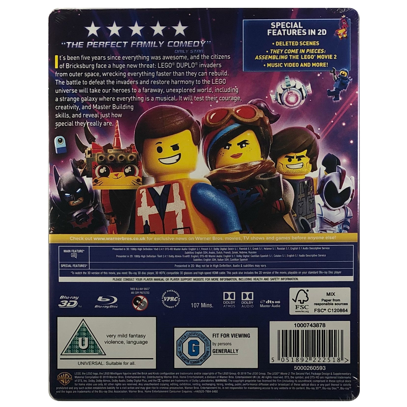 The Lego Movie 2 3D Blu Ray Steelbook